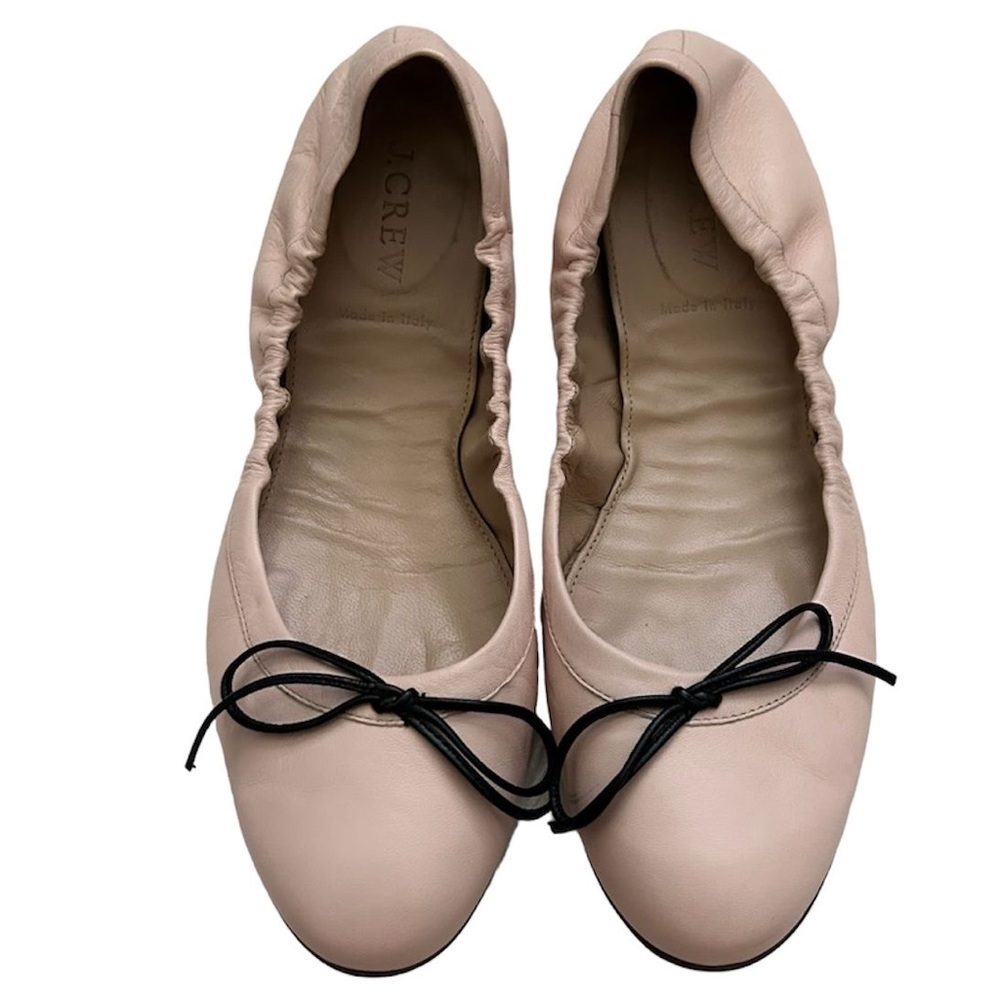 J. Crew Women’s Pink Emma Italian Leather Bow Ballet Slip on Flats